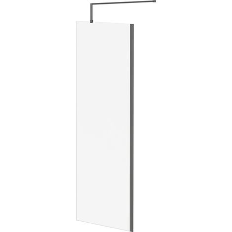 Colore 8mm Clear Glass Gunmetal Grey 1850mm x 700mm Walk In Shower Screen including Wall Channel and Support Bar (1/5)