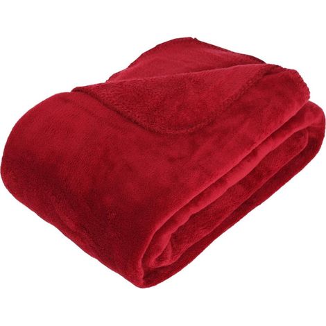 Atmosphera – Plaid microfibre rouge 180x230cm – 100% polyester – Lavable à 30° – Confort et chaleur pour intérieur (1/3)