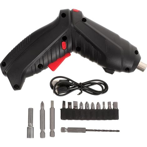 Tournevis Électrique Rechargeable Mini 15 Pièces Perceuse-Visseuse sans Fil Noire Compacte Outil Multifonction Portable pour Bricolage et Réparations Domestiques (1/5)