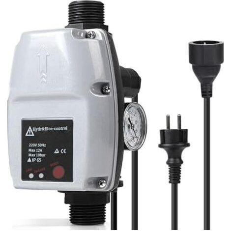 Pressostat Pompe Eau Interrupteur de Pression pour à Manomètre et Câble Inclus Immergée, Centrifuge, Puits Profond, Jardin, Gris Bleu - (1/5)