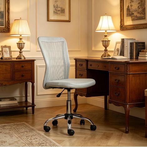 Chaise de bureau 43x58x90-100 cm en mesh gris, pivotante, facile à monter pour homeoffice FloraGrace (1/5)