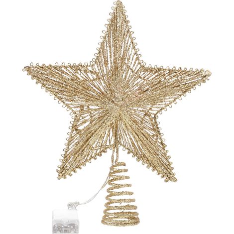Étoile Lumineuse Pour Sommet De Sapin De Noël - En Fer Et Fil De Cuivre - Or - Idéale Pour Décoration De Noël - 1 Pièce (1/5)