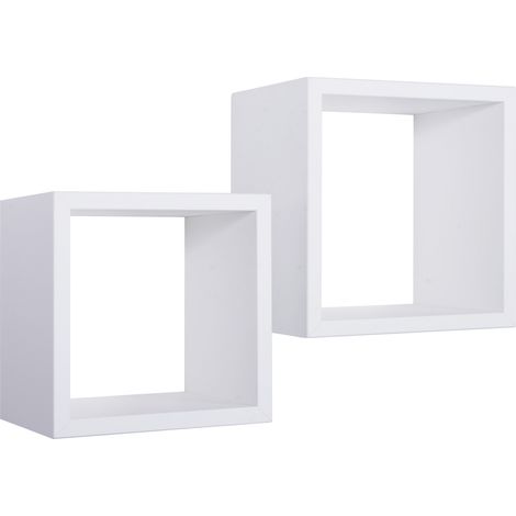 Set 2 Mensole Cubo da Parete Quadrato in Fibra di Legno Q-Bis Maxi Bianco (1/5)