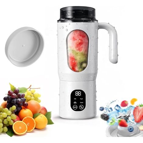 Mixeur portable, 580 ml, mini-centrifugeuse personnelle, mixeur à smoothies rechargeable, avec 12 lames en acier inoxydable, 1 300 mAh, alimentation électrique via USB-C, centrifugeuse portable pour l (1/5)