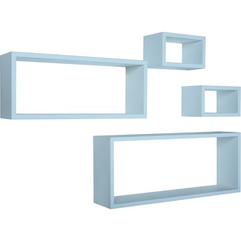 Mensola da parete scaffale cubo set 4 pezzi azzurro salotto camera soggiorno moderno Merlino (1/7)