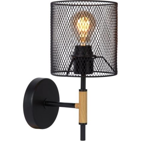 Applique murale Lucide Baskett noir/bois E27 40W dimmable (1/3)