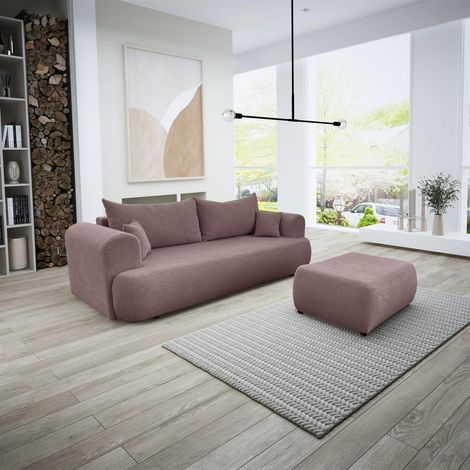 Sofa Schlafsofa 3-Sitzer ANIKE inkl. Polsterhocker in Stoff Now or Never Altrosa (1/5)