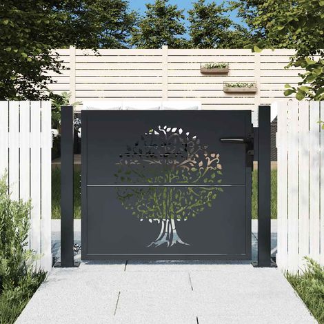 Portail de jardin anthracite 100x100 cm en acier, motif arbre