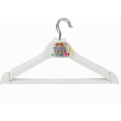 Trade Shop - Set 3pz Grucce Stampelle In Plastica Appendiabiti Vestiti Pantaloni Bianco 79314 -