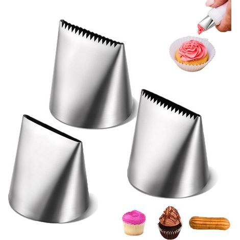 Ensemble de 3 douilles à pâtisserie en acier inoxydable 304, dentelées à une seule face, argentées (1/5)
