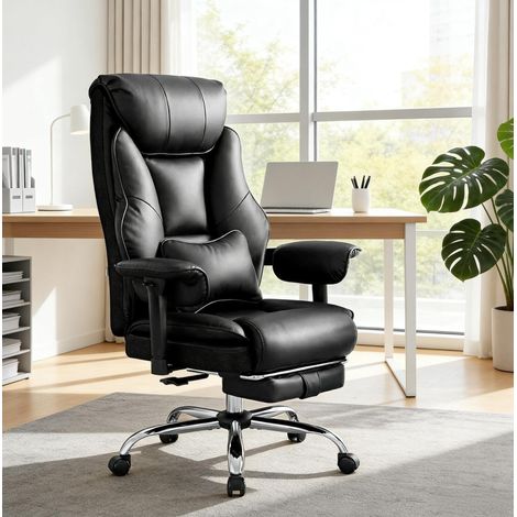 Sedia da ufficio ergonomica alta, schienale reclinabile, poggiapiedi, nera DESVIAE (1/5)