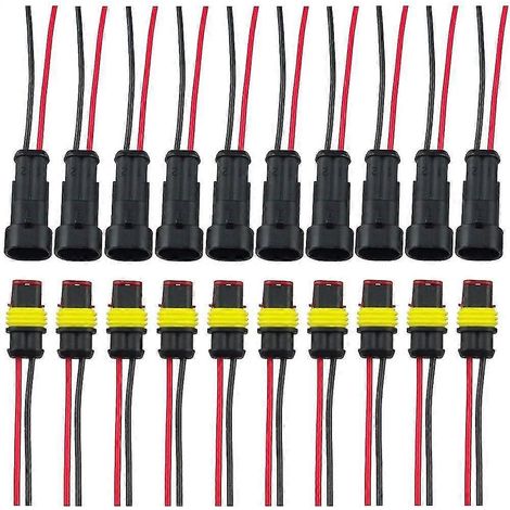 Fiche étanche pour voiture, fiche électrique mâle et femelle, connecteur électrique étanche AWG (2 broches avec fil, 10 kits) (1/3)
