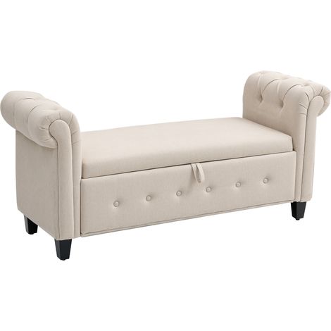 Banco de almacenamiento con reposabrazos enrollados para dormitorio, sala de estar o pasillo, 146,5 x 49 x 74,5 cm, color beige