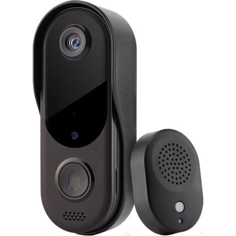 Sonnette sans Fil avec Caméra,1080P WiFi Sonnette Étanche, Batterie Visiophone sans Fil avec Carillon, Audio Bidirectionnel, Vision Nocturne Infrarouge, Détection Humaine PIR (1/4)