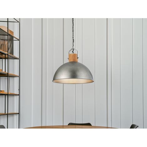 Pendelleuchte DELHI mit Metall Lampenschirm und Holzelement, Ø 45cm (1/5)