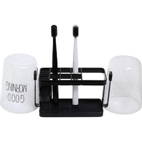 Porte-brosse à dents - Noir/Acier inoxydable - Autoportant (1/2)