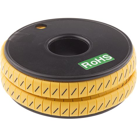 Repère câble , Ø câble 3.5 7mm, texte : /, Noir sur Jaune ( Prix pour Bobine de 500 )