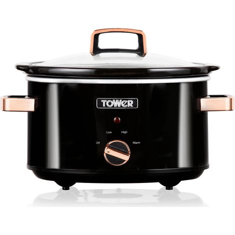 Tower T16018RG 3.5 Litre Stainless Steel Slow Cooker with 3 Heat Settings and Keep Warm Function, 210W, Black and Rose Gold (1/5)