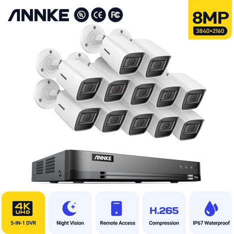 ANNKE 8MP Ultra HD Waterproof EXIR Night Vision Security Cameras H.265+ 8MP 16 Channel Digital Video Recorder 5-in-1 (TVI/AHD/CVI/CVBS/IPC) CCTV Kit 12Cameras (1/5)