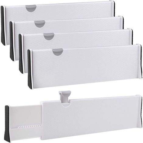 Lot de 4 Séparateurs de Tiroirs Extensibles 37.8-54 CM H-12.7CM en Plastique, Ajustables, Organisateurs de Tiroirs pour Vêtements et Couverts, Commode, Bureau (1/5)