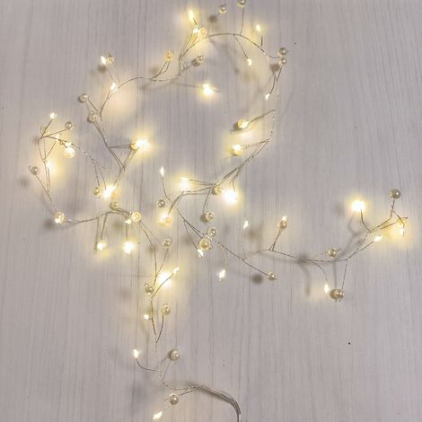 Catena di luci a LED con perle bianche - 40 luci bianco caldo 1,2 m