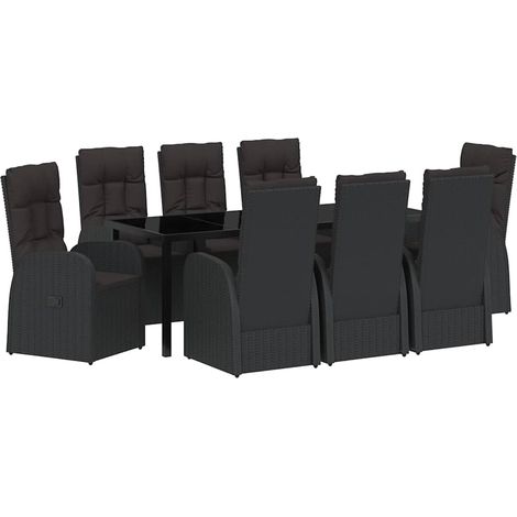 Maison Exclusive - Set da Pranzo per Giardino con cuscino 9 pcs Nero polyrattan