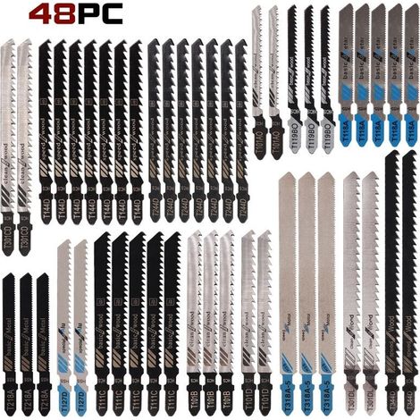 48pcs Lames de Scie Sauteuse à Tige en T , Fabriquées en HCS/HSS, avec étui de rangement pour la coupe du bois, du plastique et du métal