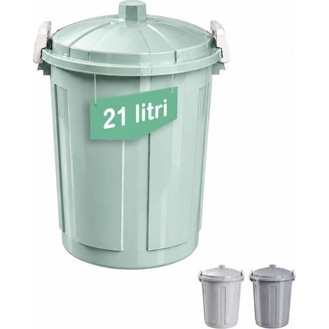 Pattumiera per raccolta differenziata da 21 Litri con coperchio antiodore con chiusura a clip e maniglie integrate - Colore Verde (1/5)
