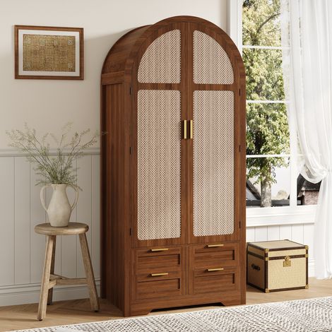 Meuble rangement armoire 80 cm MDF noyer courbe design OKMYHOME (1/5)