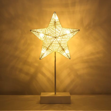 Lampe de Bureau Décorative, Lampe de Chevet LED en Forme d'Étoile Alimenté par Pile, Decoration Table pour Noel Maison Chambre Ramadan - Blanc (1/5)