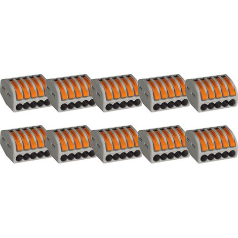 WAGO 222 Klemmen 5 polig, 0,08 bis 4mm² Kabelklemmen mit Hebel, Kunststoff grau-orange, 10-Stück
