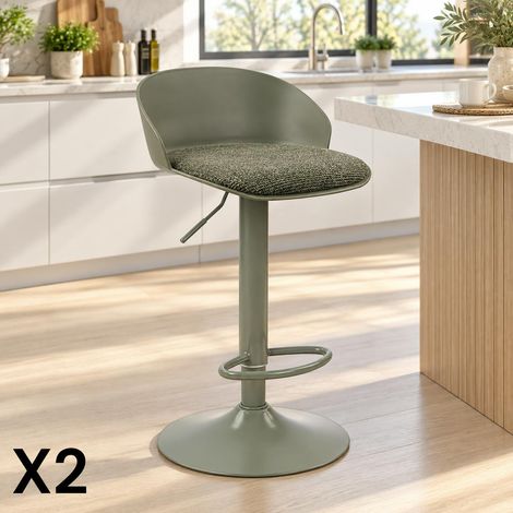 Tabouret de bar réglable métal et tissu vert (lot de 2) LEEDS (1/5)