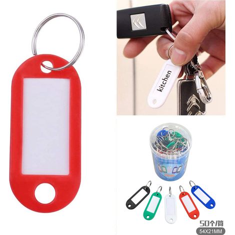 70 étiquettes porte-clés en plastique, 7 couleurs, avec pendentif et anneau pour la maison, le bureau, l'identification des animaux et les bagages. (1/5)