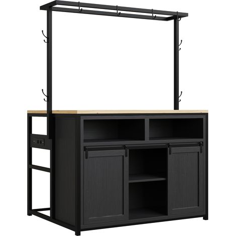 Armario isla de cocina con encimera y toma de corriente HOMVRA negro MDF y metal 107 x 62 x 183 cm (1/5)