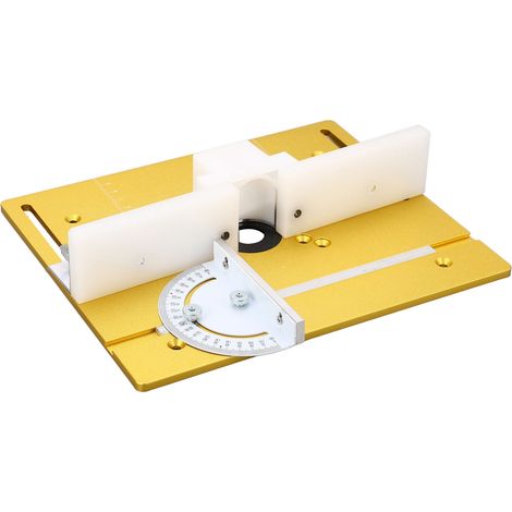 Plaque de base en aluminium pour table de défonceuse, avec plateau rabattable en métal et insert pour le travail du bois.