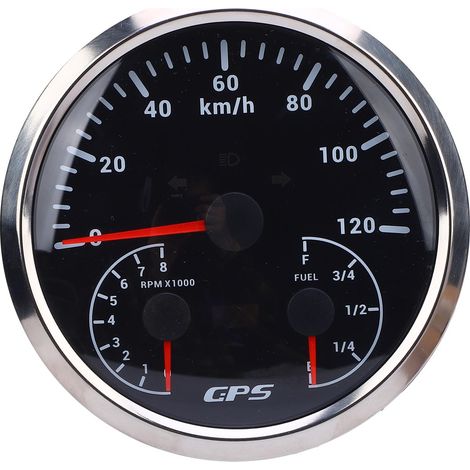 Compteur de vitesse GPS 3 en 1, 110 mm, 4-3/8 pouces, tachymètre avec jauge de carburant, clignotant, DC 9-32 V, 120 KM/H, 8 000 tr/min, rétroéclairage rouge pour camping-car, yachts, camions, cadran (1/5)