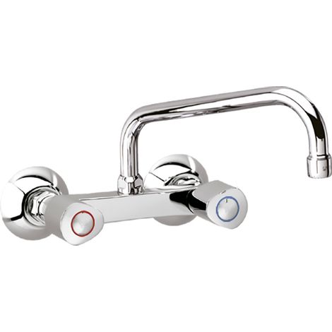 Ramon Soler - Grifo de Fregadero de Cocina Bimando de Pared con Caño Alto Inclinado Cromado Serie ECO (1/3)