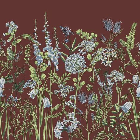 papier peint panoramique fleurs des champs marron et bleu clair  - Sanders & Sanders (1/5)