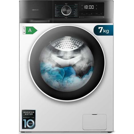 Cecotec – Lave-linge 7Kg chargement frontal – Classe A – Moteur Inverter Plus – 1400 rpm – 16 programmes – SteamMax – Départ différé – Blanc