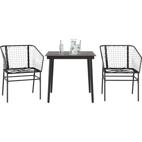 Muebles de jardín 3 piezas ratán sintético vidrio negro (1/5)