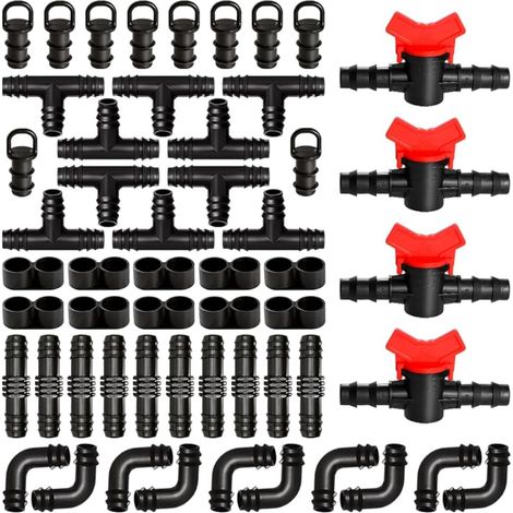 54 Pièces Raccords d'Irrigation pour Tubes 16mm, Connecteur de Tuyau D'Eau D'Irrigation, Connecteurs Barbelés de Tuyaux pour Système d'Irrigation, Connecteurs Barbelés Systèmes d'Arrosage