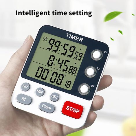 Timer multifunzionale a tre canali con funzione di allarme ABS, adatto per cucinare e allenarsi. (1/4)