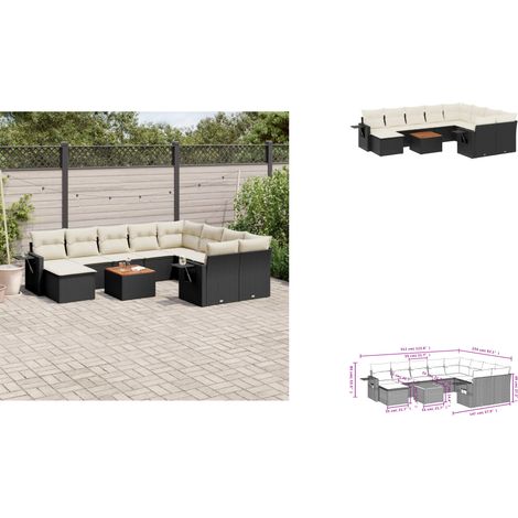 11-tlg. Garten-Sofagarnitur mit Kissen Schwarz Poly Rattan - Gartenmöbel Set - PE-Rattan Möbel - Outdoor Lounge - Esszimmergarnitur - Balkonmöbel (1/3)