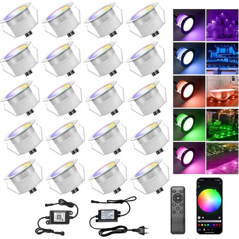 WiFi Lampe au Sol Spot Encastrable-Lumière RGBW étanche IP67 Ø31mm - éclairage pour terrasse, patio, chemin, mur, jardin, décoration, intérieur et extérieur, 30 pièces (1/5)