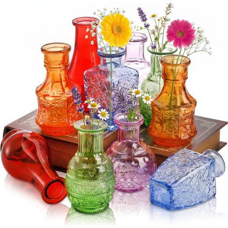 Lot de 10 vases à bourgeons en Verre Transparent pour Centre de Table, Mini Bouteilles de Fleurs Vintage, vases colorés Uniques, Petits vases Floraux de Table pour Plantes, décoration (1/5)