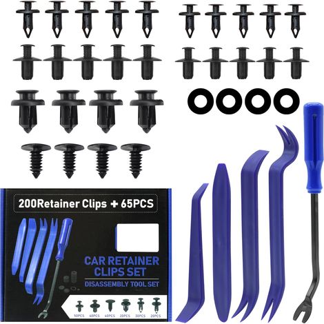 265-teiliges Set Kfz-Befestigungsclips, Kunststoffnieten, universelle Türverkleidungsclips (6 verschiedene Typen) und Stoßstangenclips aus Kunststoff mit Ausbauwerkzeug, Autoteile