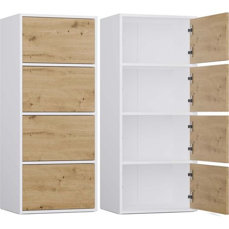 Cassettiera 50 cm, 4 ante, Bianco / Rovere Artisan, 50 x 40 x 119 cm (1/5)