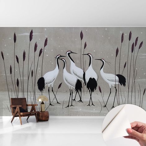 Papier peint autocollant adhésif décoratif avec motifs pour salon et chambre a motif Volée de grues 416x254 cm (1/5)