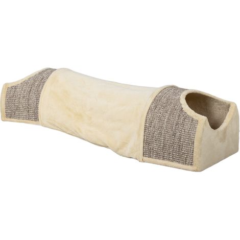 Tunnel de jeu pour chat avec 2 niches en sisal, trous de porte, intérieur, 107 x 38 x 29 cm, beige (1/5)