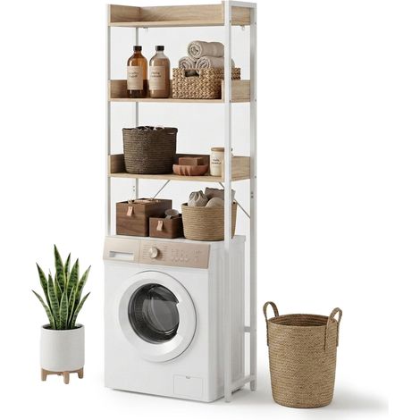 Relaxdays étagère au-dessus du lave-linge, 3 niveaux, sèche-linge, WC, H x L x P : 166,5 x 63 x 25 cm, marron-blanc